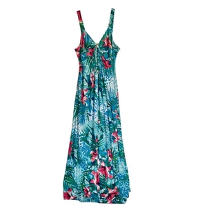 Soma Maxi Dress Womens Large Teal Green Ultimate Tropic Palm Hawaiian Resort - Picture 1 of 6