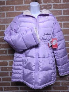 Reebok Reversible Puffer Jacket Girl’s Lavender Faux Fur Winter Coat Sz 14/16 - Picture 1 of 14