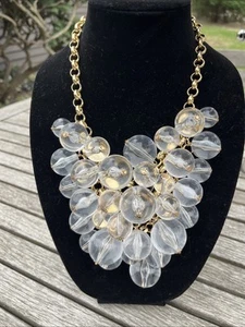 Vintage Clear Lucite Large Bubble Statement Necklace Signed Whimsical - Picture 1 of 9
