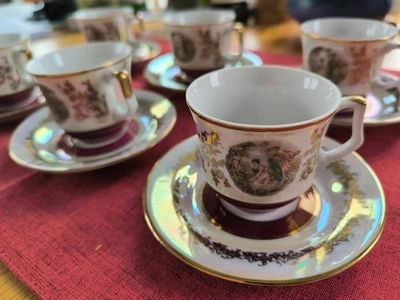 Service Set aus 6 Mokkatassen von Henneberg Rot Gold Perlmutt - Bild 1 von 4