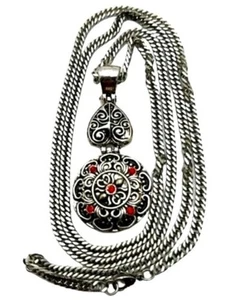 Gothic Dark Academia verzierter Anhänger Halskette Silber Kette eklektisch Boho Chic Vintage - Bild 1 von 7