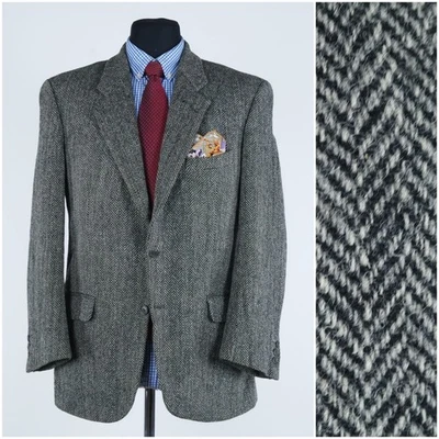 Mens Herringbone HARRIS TWEED Jacket 40S UK Size Grey Wool Sport Coat Blazer - Image 1 of 4