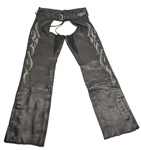 Harley-Davidson Damen Leder Chaps S Schwarz Türkis Nähte Strass - Bild 1 von 19