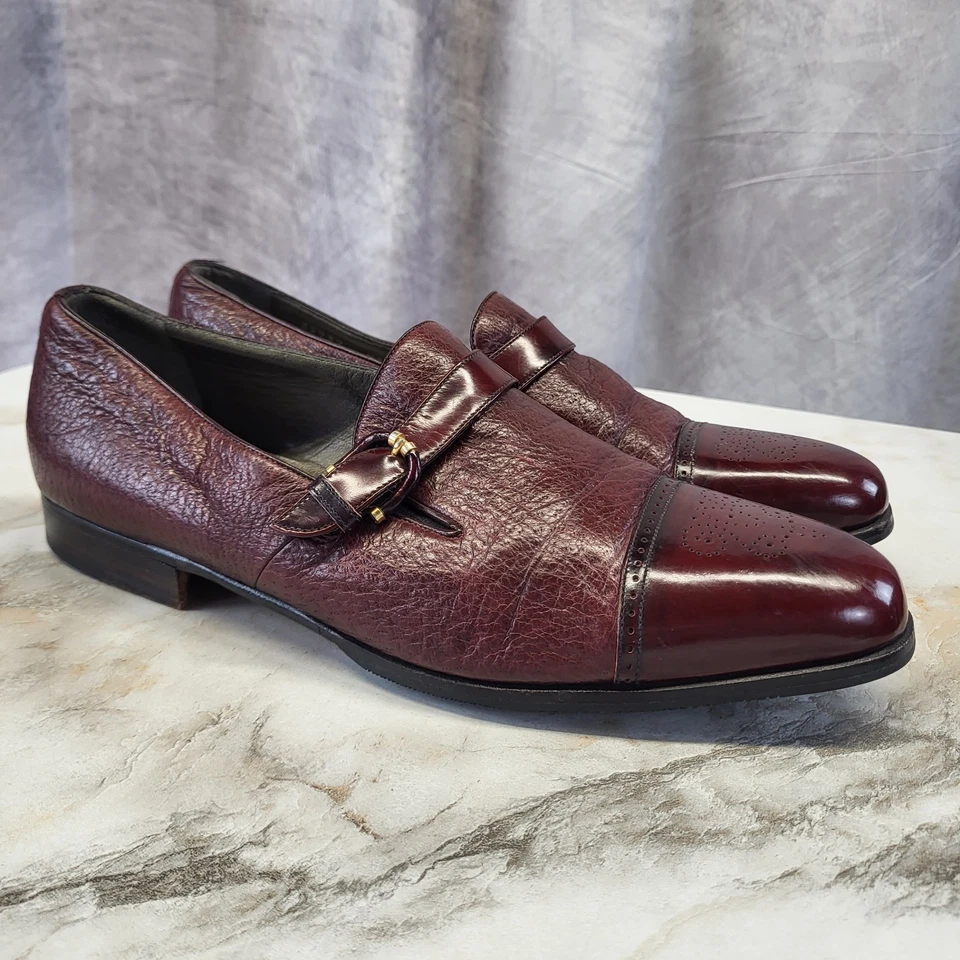 Moreschi 帽趾僧侣带乐福鞋 Cordovan 勃艮第男式 10 码 — 第 1/4 张图片
