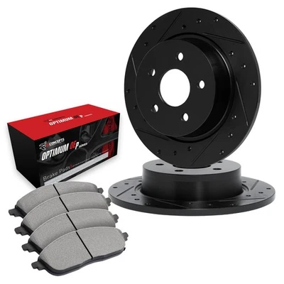 For Kia Sedona 15-21 R1 Concepts Drilled & Slotted Rear Brake Kit w Optimum Pads - Image 1 of 3