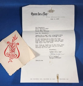 Queen For a Day 1947 Letter Mutual Broadcasting System Napkin Palladium San Fran - Picture 1 of 5