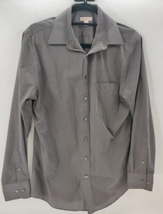 Merona Mens Size Medium 15-15 1/2 Black & Gray Striped Long Sleeve Button Down - Picture 1 of 12