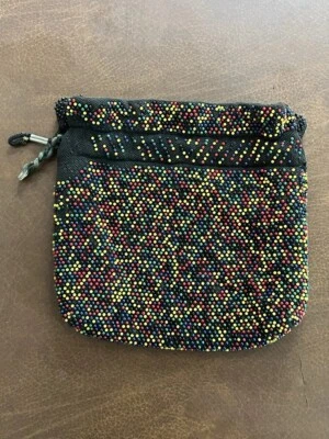 Bolsa de cordão reversível vintage com miçangas multicolorida ponto doce frisado preta  - Imagem 1 de 4