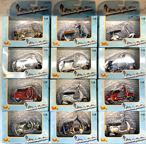 Lot of 12 NIB Maisto 1:18 Scale Vespa Motorcycle Scooter Model Toys