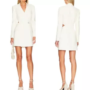 Jonathan Simkhai X Revolve Krepp Cutout Blazer Minikleid Größe 6 Weiß Nougat Neu mit Etikett - Bild 1 von 19