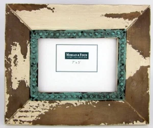 Morgan & Finch Rustic Distressed Photo Frame Cream Lime Wash Wood & Metal Studs - Picture 1 of 5