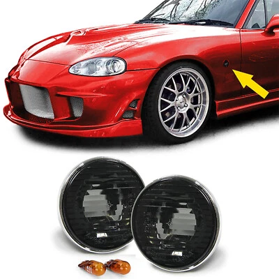 Klarglas Seitenblinker Schwarz Smoke mit Chromrand für Mazda MX5 NA NB 89-05 - Bild 1 von 4
