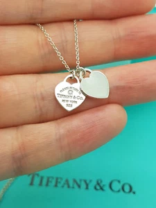 Tiffany & Co. Silver Diamond Double Heart pendant 18" adjustable Necklace - Picture 1 of 11