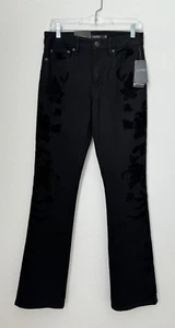 Lauren Ralph Lauren Women's Black Floral Velvet High Rise Boot Leg Jeans Size 6 - Picture 1 of 19