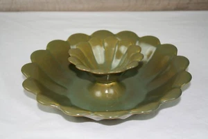Plato para servir vintage HYALYN POTTERY hecho en Carolina del Norte #841 verde oliva - Imagen 1 de 8