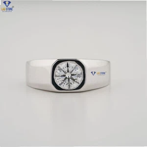 1.25 TCW Round Cut Men's Labgrown Bezel Setting Diamond Ring 925 silver - Picture 1 of 4