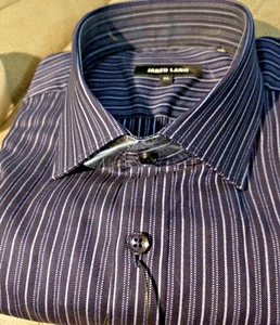 NWT Jared Lang Men's Size M Long Sleeve Button Down Shirt, Fancy Sateen Striped - Picture 1 of 11