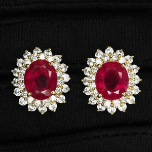 Intricate Blood Red Ruby 9.10Ct 925 Sterling Silver 24K Gold Vermeil Earrings - Picture 1 of 6