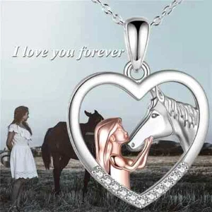 Nuevo Collar Colgante Corazón Plateado Corazón Niña Caballo - Imagen 1 de 8