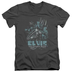 Elvis Presley Slim Fit V-Neck T-Shirt 1968 Comeback Special Charcoal - Picture 1 of 1