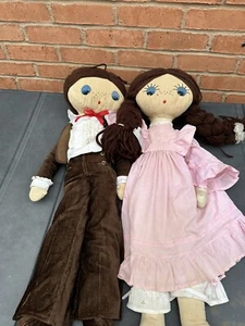 Large Pair Of Raggedy Ann Vintage Rag Dolls Boy & Girl 32” - Picture 1 of 10