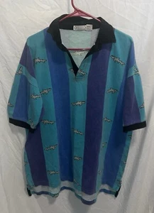 vintage britches great outdoors Polo Rugby Shirt Mens Size Large Striped Sharks - Picture 1 of 4