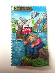 Scandinavian Magnet *Norway* Vintage *3D Raised* Art Mountains Viking Fjords Sea - Picture 1 of 4
