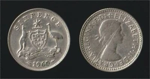 AUSTRALIA 6 PENCE 1960 ARGENTO/SILVER - QUEEN ELIZABETH II - Picture 1 of 1