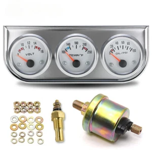 Universal 2"52mm Chrome Oil Pressure Water Temp Volt Meter Triple Gauge Set 3in1 - Bild 1 von 13