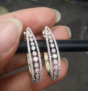 3 CT Rundschliff Künstlicher Diamant Damen Creolen 14k Gelb Vergoldet - Bild 1 von 5