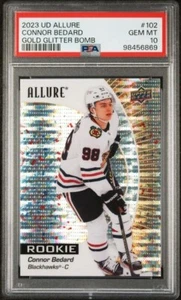 2023 UPPER DECK ALLURE #102 CONNOR BEDARD GOLD GLITTER BOMB /199 ROOKIE PSA 10 - Picture 1 of 2