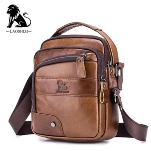 LAOSHIZI Leather Men Crossbody Shoulder Messenger Chest Sling Hiking Travel Bag - Picture 1 of 10