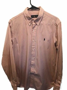 Polo Ralph Lauren Long Sleeve Button Down Dress Shirt Pink Striped Oxford Sz 16 - Picture 1 of 10