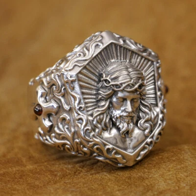 Suffering Jesus Christ Ring 925 Sterling Silver Punk Jewelry TA459 UK Size X½ - Image 1 of 4