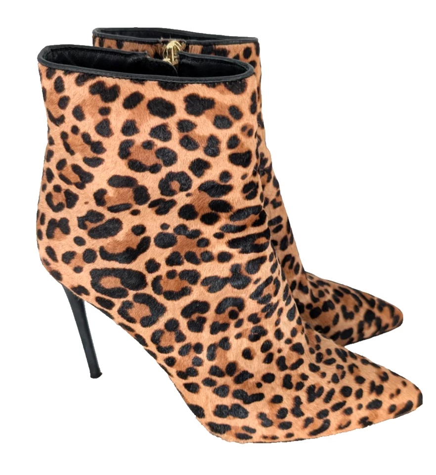 Botines Alice + Olivia Celyn Leopardo Pelo de becerro Stiletto Cremallera al Tobillo Glam Talla 8 Foto 1 de 4