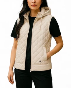 Moose Knuckles Rock Point Vest 2 Womens Large White Plaster Quilted Hooded NWT - Picture 1 of 15
