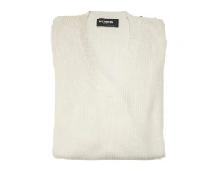 Kiton Napoli $2,750 White Silk Cotton Knit Pullover V-Neck Sweater (52 IT) L - Picture 1 of 4