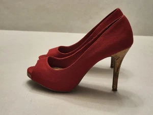 Christian Siriano Red Canvas Heels Peep Toe Women's Size 7.5  - Picture 1 of 10
