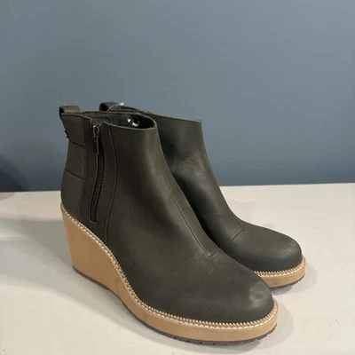 Toms Raven Wedge Heel Ankle Boots Side Zip Women's Olive Green Size US 10 - Image 1 of 4