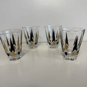 Retro 4er Set Schwarz & Gold Double Shot Cocktail Gläser Vintage Barware - Bild 1 von 8