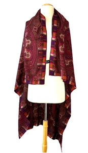 ETRO Wool Silk Blend Knit Paisley Scarf Wrap Shawl Purple Red Vintage 52x52 BIG - Picture 1 of 11
