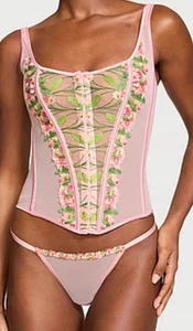 Victoria’s Secret Corset Top & Panty Set Pink Floral Embroidery Extra Large NWT - Picture 1 of 4