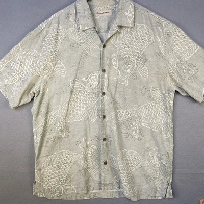 Tommy Bahama Camp Shirt Mens Large Green Coi Silk Vacation READ - Image 1 of 4