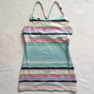 Ivivva Lululemon Multicolor Stripe Power Y Tumblin Tank Built In Bra Top Girl 14 - Picture 1 of 8