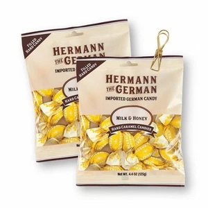 Hermann The German Hard Caramel Candy LATTE e MIELE ripieno x 2 sacchetti con clip per sacchetto - Foto 1 di 8