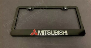 1x MITSUBISHI 3D Emblem BLACK Stainless License Plate Frame RUST FREE + ScrewCap - Bild 1 von 4