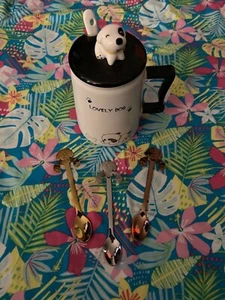 Dog Mug Lid and 3 Spoons BRAND NEW - Picture 1 of 8