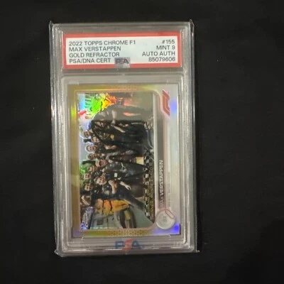 2022 Topps Chrome F1 #155 Gold Refractor #/50 Max Verstappen PSA 9 Mint Auto Aut - Image 1 of 3