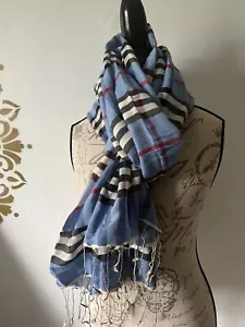 NEW Scarf PASHMINA mens STOLE long Wrap Shawl Indian BLUE Reversible scarves US - Picture 1 of 6