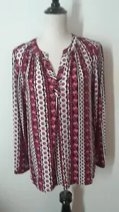 Medium CROWN  IVY Rayon Long Sleeve Pink/Red Uneven Hem Blouse Top - Picture 1 of 7
